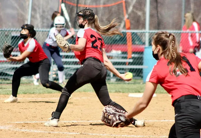 Honesdale’s Marissa Gregory deals to the dish during early season diamond action versus Pittston Area. The junior righty led the Lady Hornets to the PIAA state semifinals two years ago.